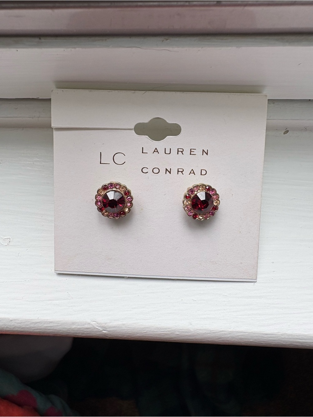 LC Lauren Conrad Deep Pink Crystal Halo Stud Earrings